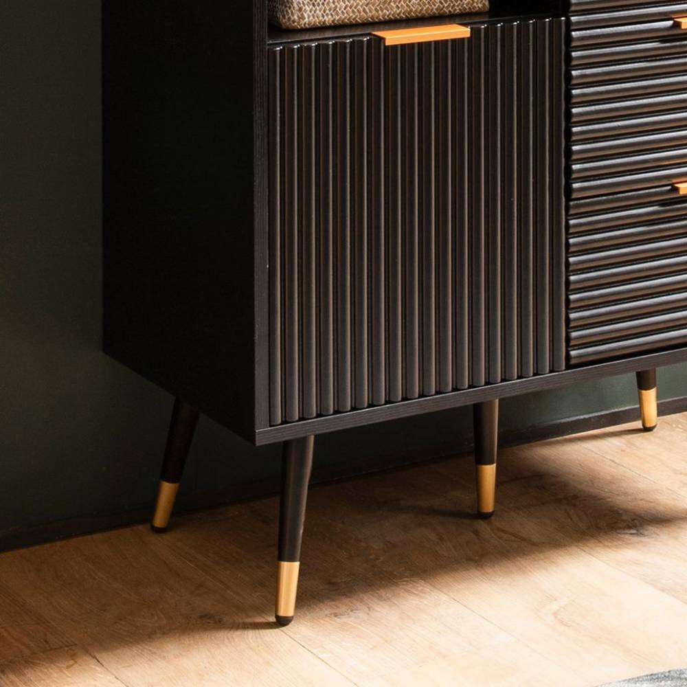 Retro Chic Highboard in Schwarz und Gold - Vacca
