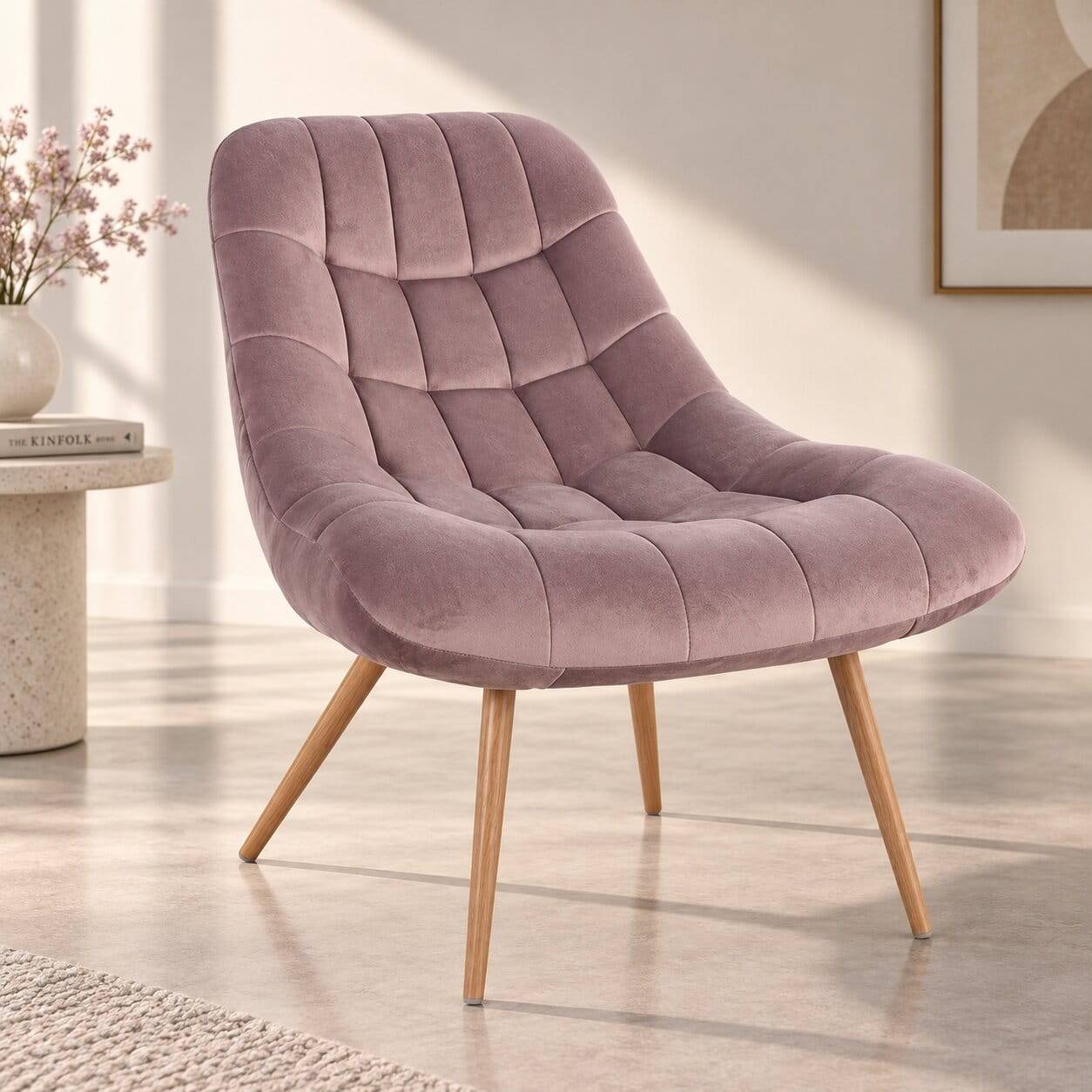 Moderner TV Sessel in Rosa Samtstoff ohne Armlehnen