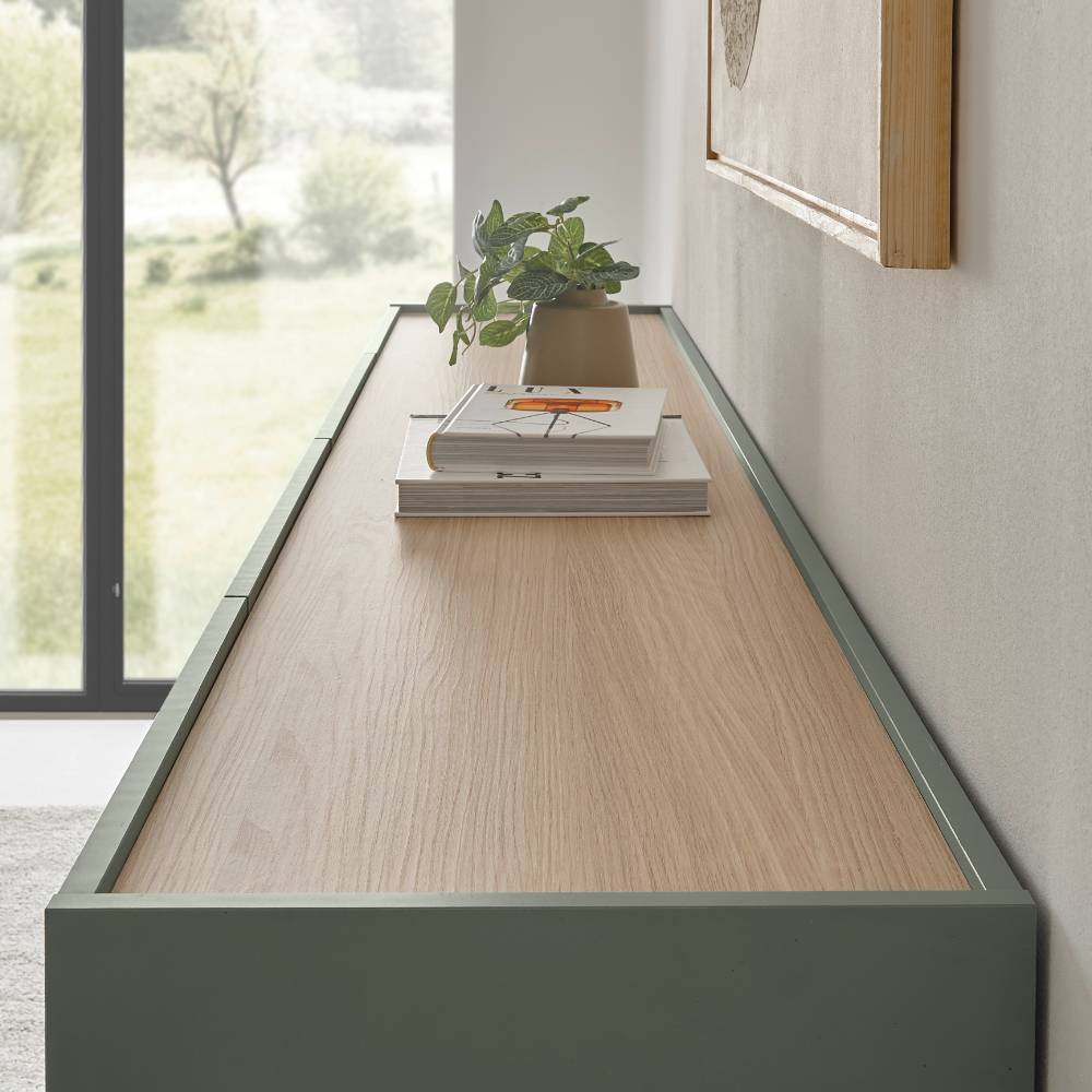 Wohnzimmer Wohnwand Set in Graugrün - Socotta (vierteilig)