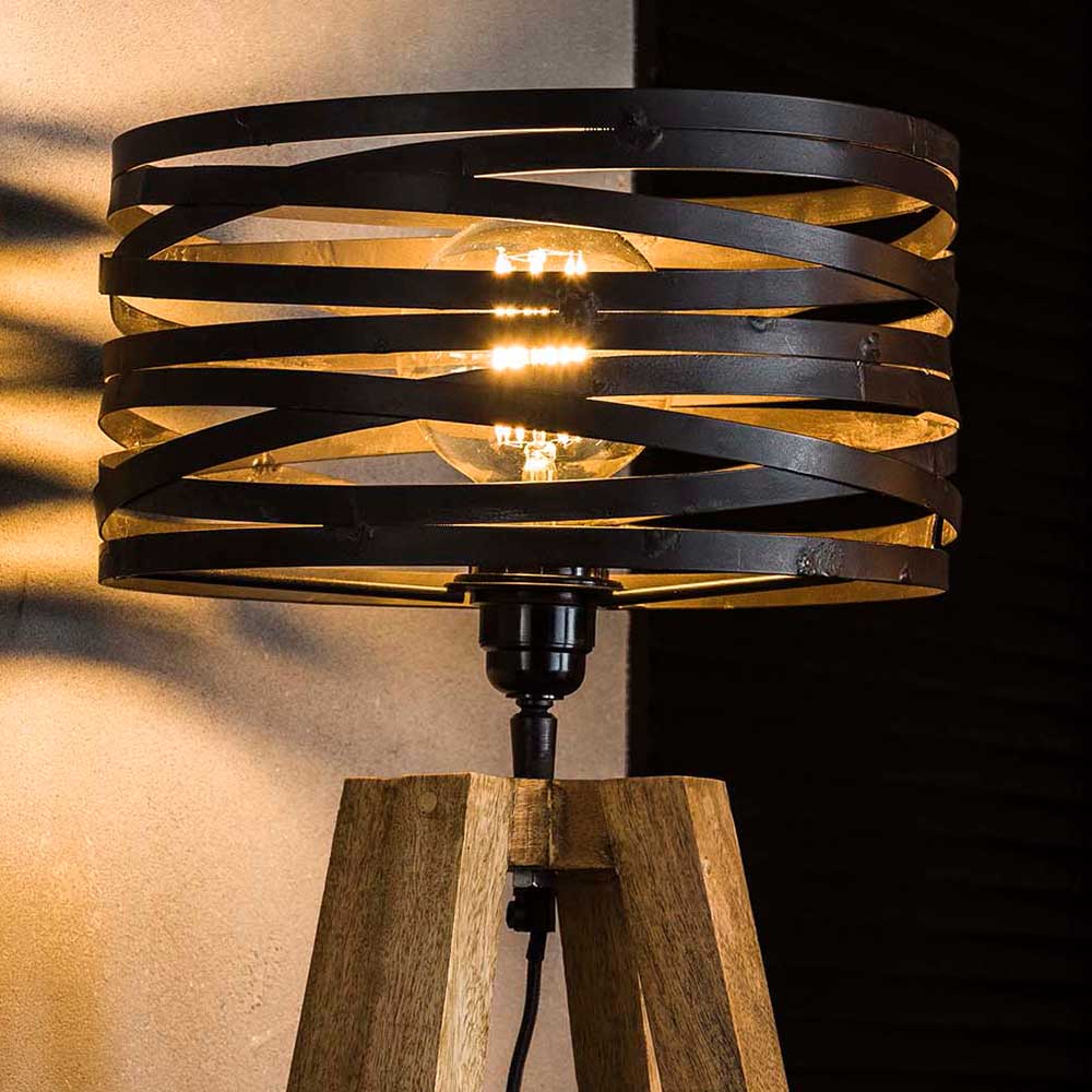 50 cm hohe Tischlampe aus Metall & Holz - Manca