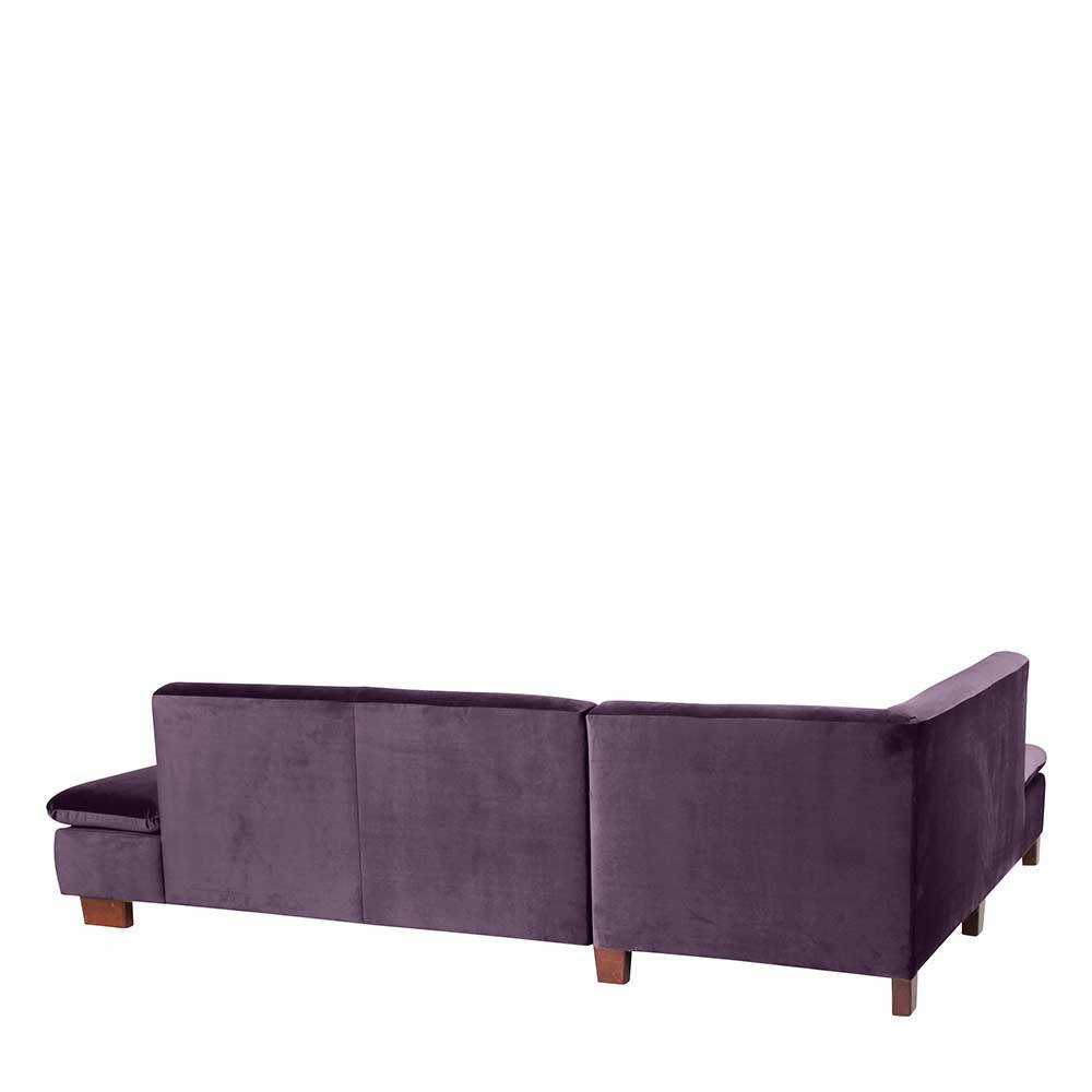 Ecksofa in Dunkellila mit Nussbaum Braun - Babahira
