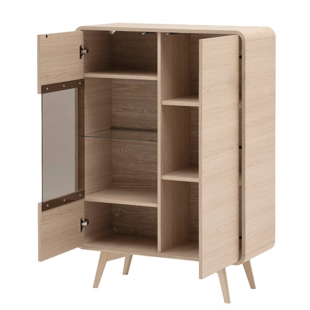 Offene Highboard-Vitrine mit Glas- und Holzfächern, Stauraum für Wohnzimmer – Embrus