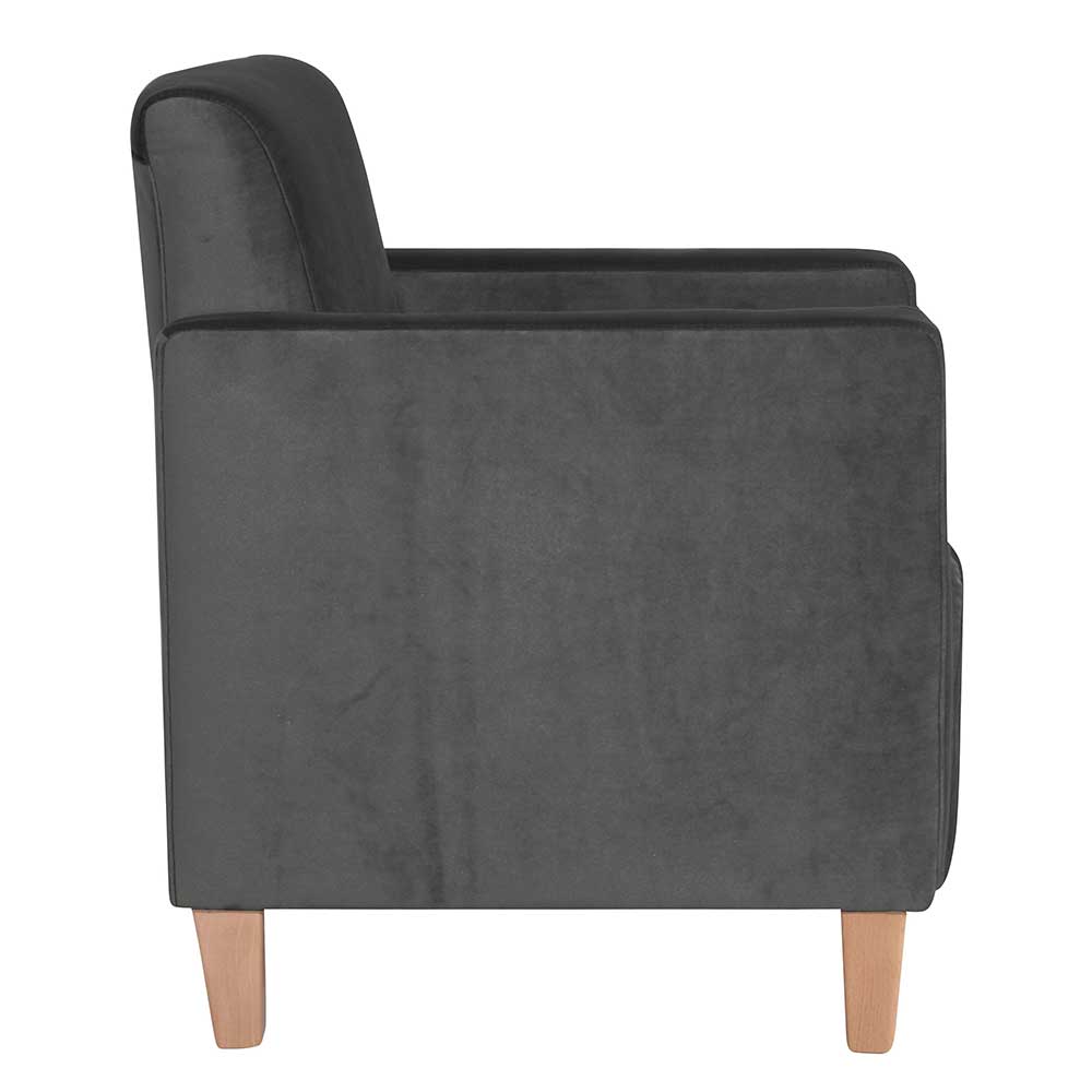 Samtvelours Sessel in Anthrazit - Brazoly