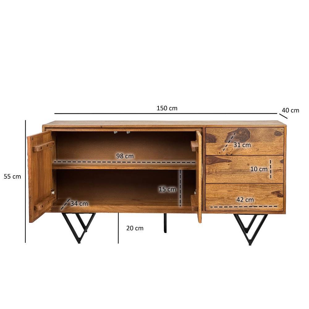 Design-Sideboard aus Sheesham Massivholz - Lucinda