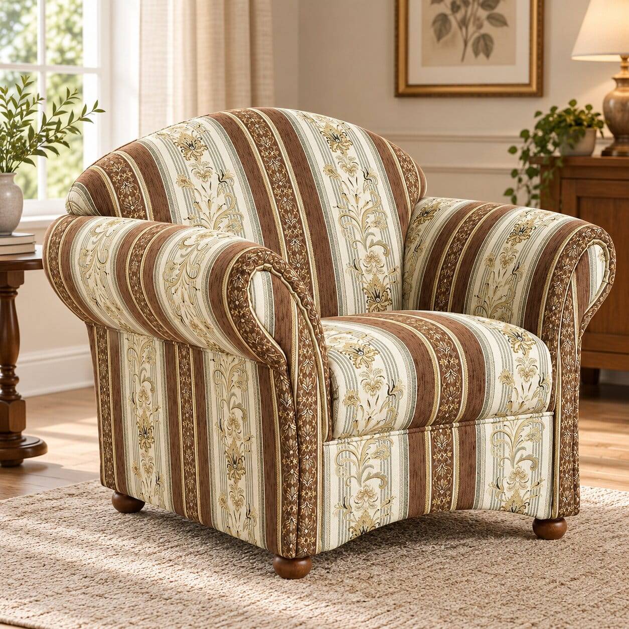 Eleganter Federkernsessel mit Chenille Bezug - Kontrast