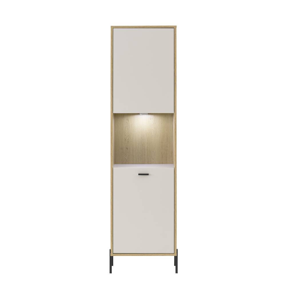 Moderner Hochschrank in Eiche und Beige mit integrierter Beleuchtung für Wohnzimmer – Dasanti