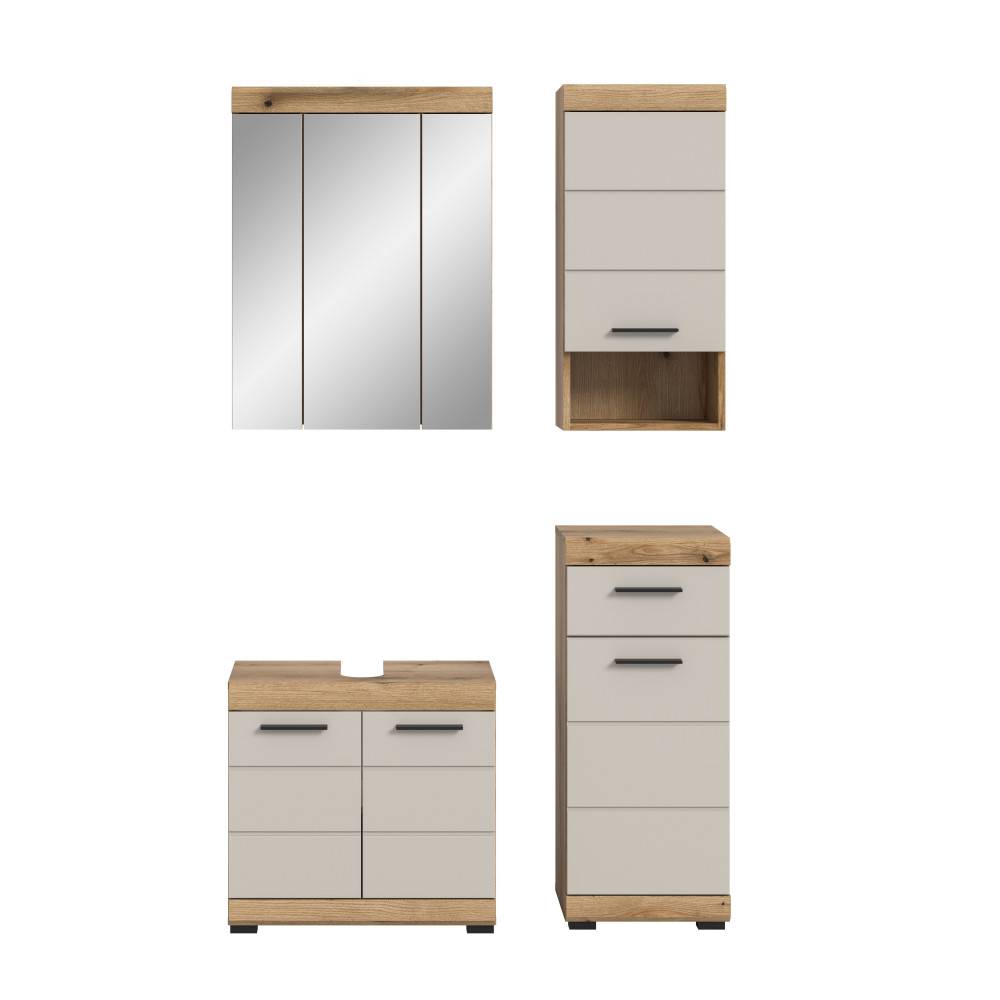 Badschrank-Kombination mit Spiegelschrank, Hochschrank, Unterschrank und Sideboard, Fronten geschlossen – Casserra