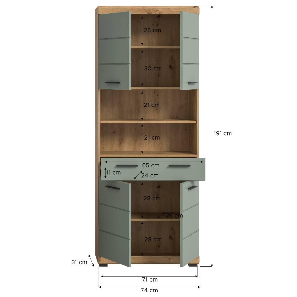 Breiter Badezimmer-Hochschrank in Salbei - Tamdato