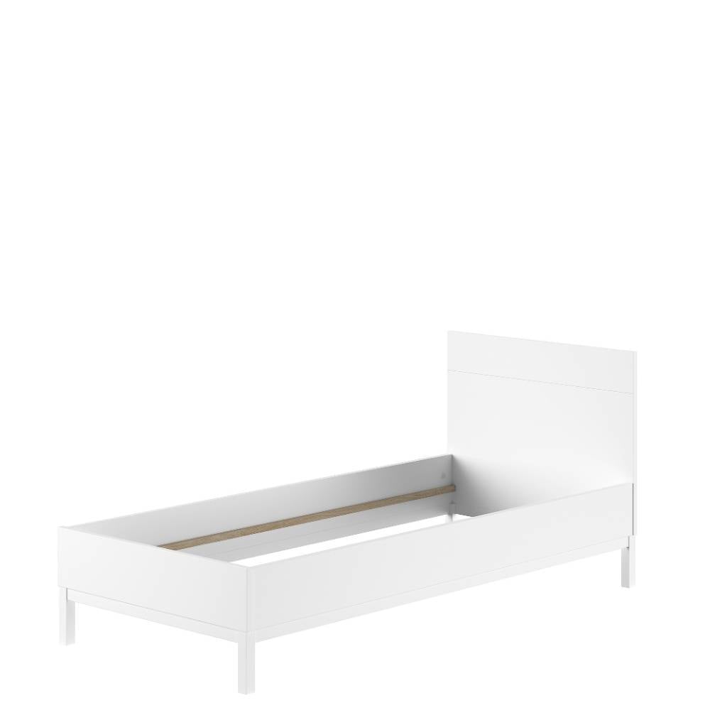 Elegantes weißes Einzelbettgestell 90x200cm mit stabiler Konstruktion für Schlafzimmer – Crocinol