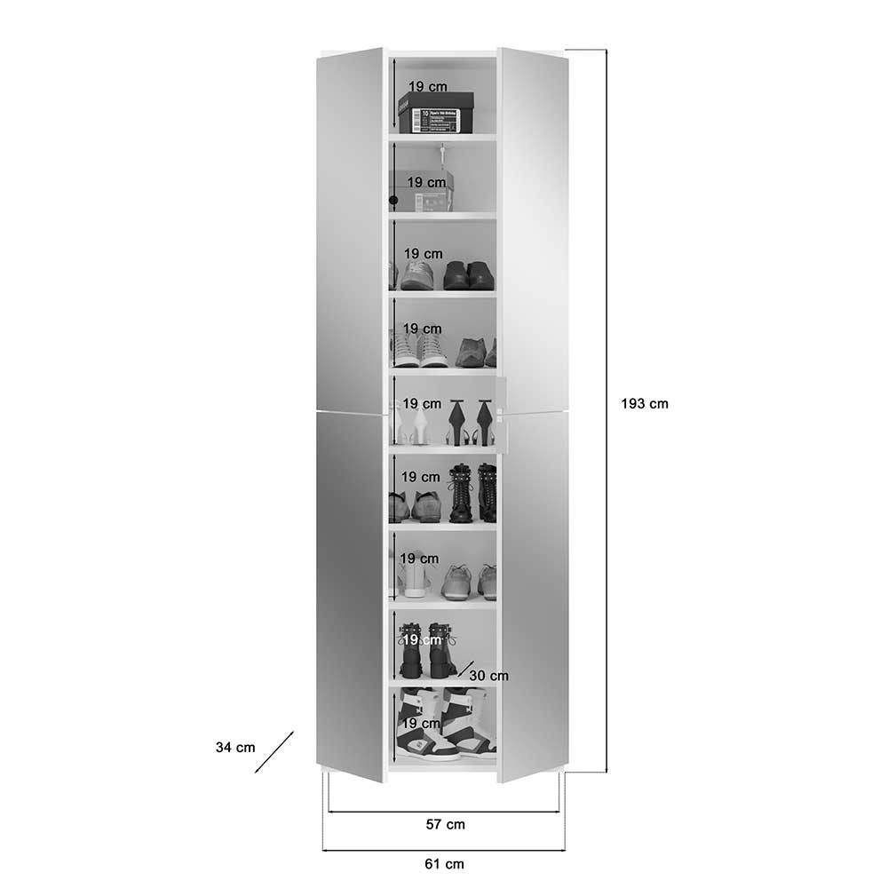 4-türiger Garderobenschrank mit Spiegeltüren - Ejulia