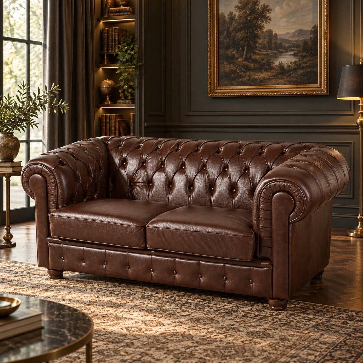 Chesterfield Sofa in Braun Wischleder - Cementa