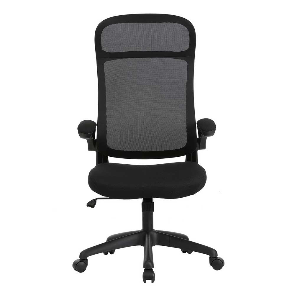 Schwarzer Chefsessel mit ergonomischem Mesh-Rücken und gepolsterter Sitzfläche für das Büro – Vorianca