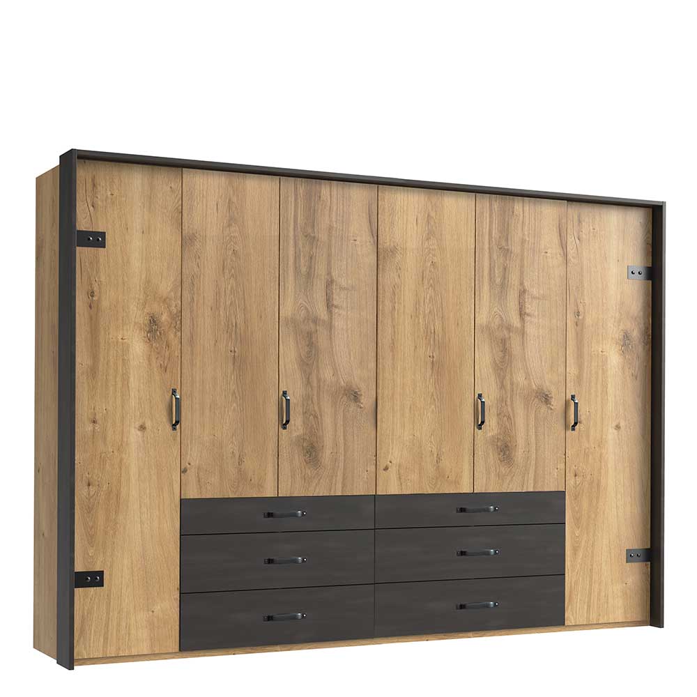 Schlafzimmerschrank mit sechs Schubladen & Türen - Bram
