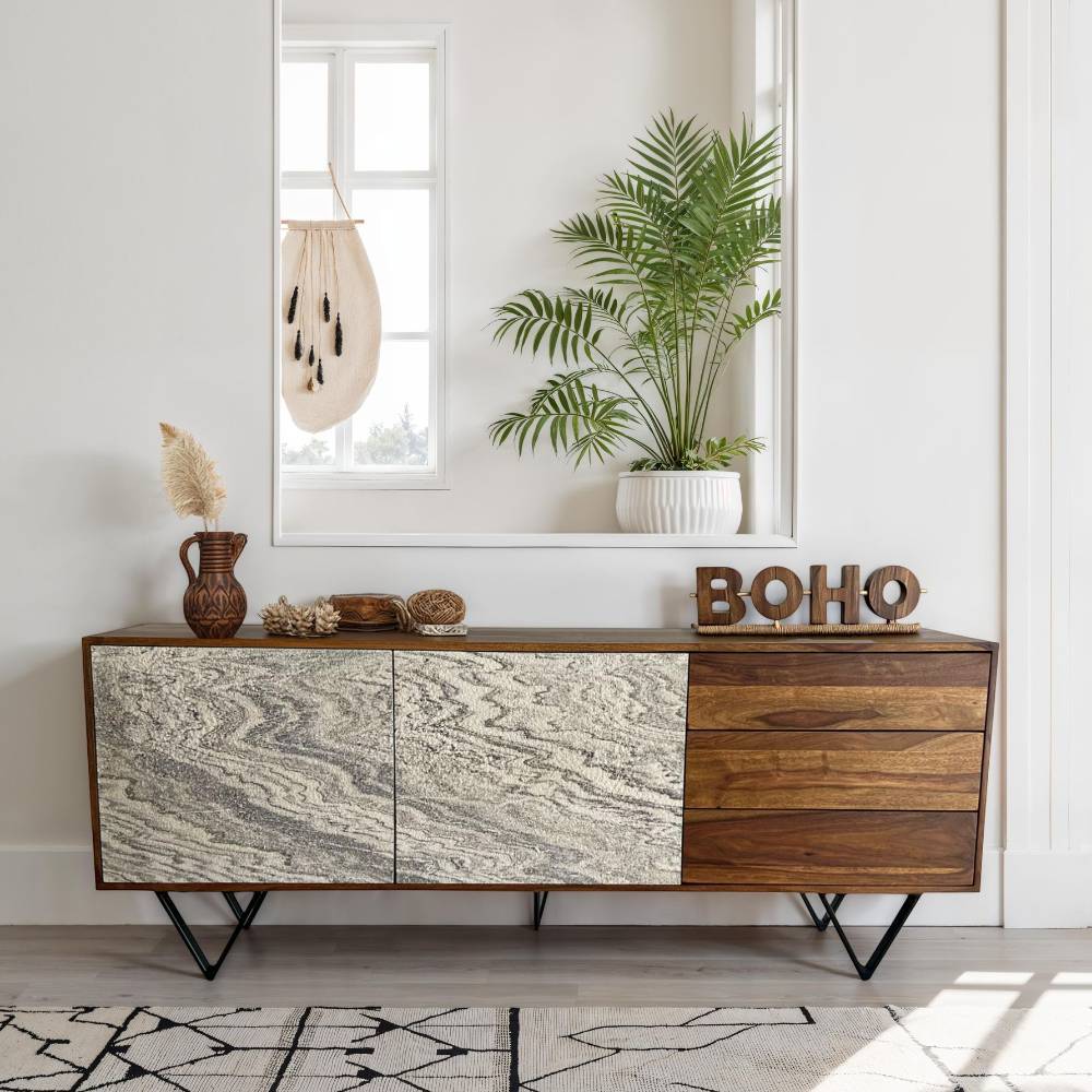 Sideboard in Steinoptik und Akazie Braun - Eckpoint
