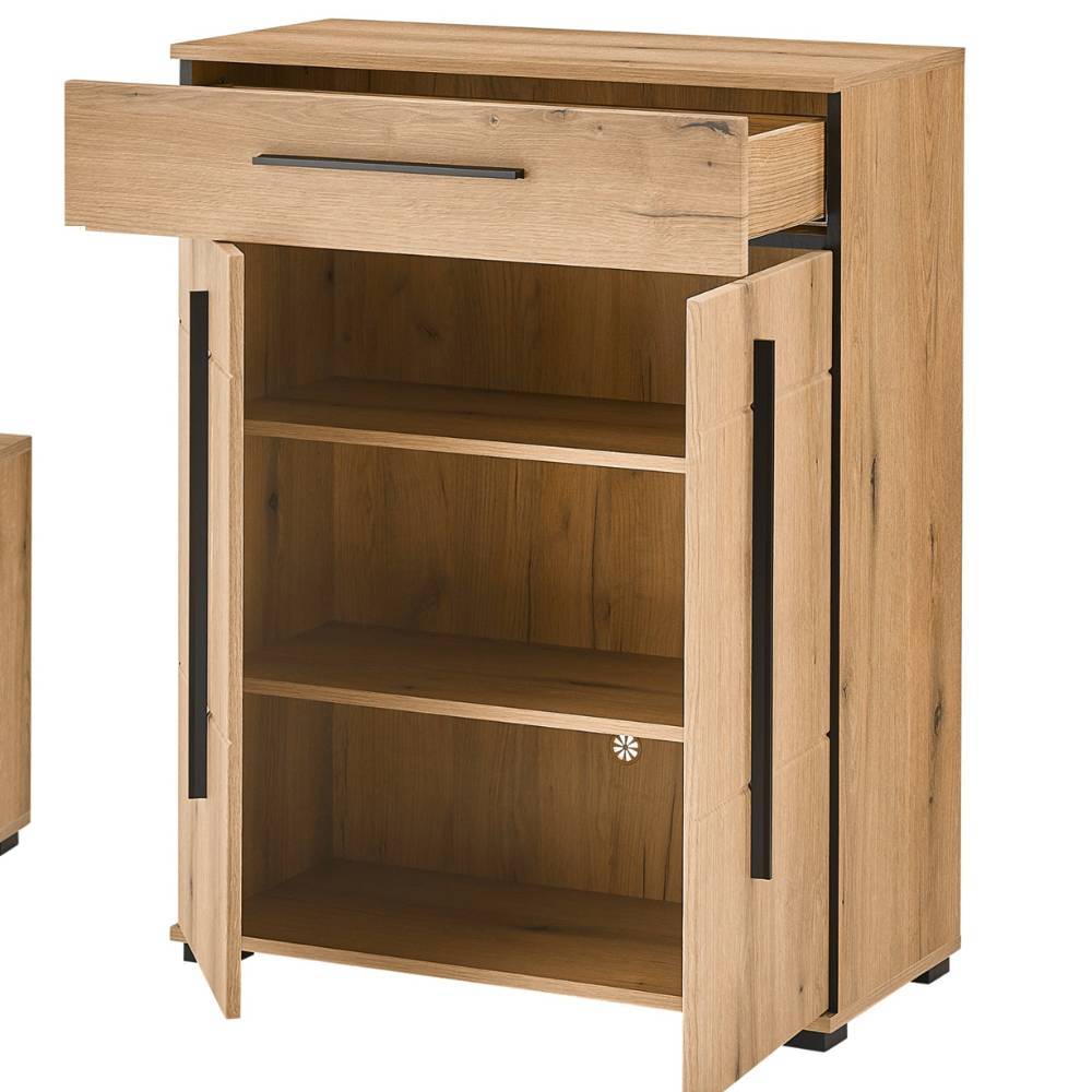 Garderobenschrank offen mit Schublade und verstellbaren Einlegeböden in Eiche – Moviess