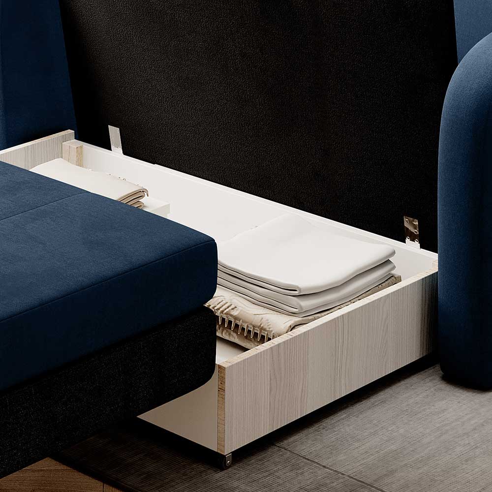 Klappcouch in Dunkelblau Velours - Zessma