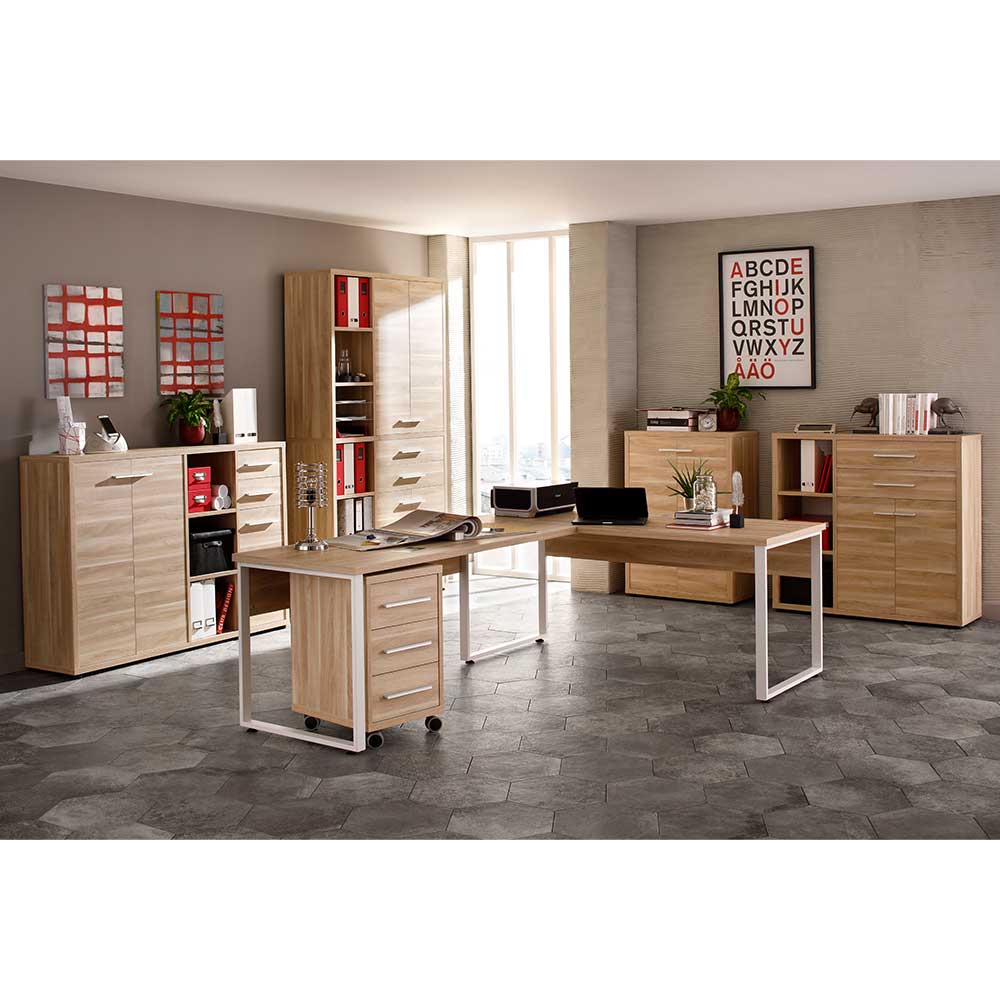 Home Office Möbel Kombination in Eiche - Xedno (sechsteilig)