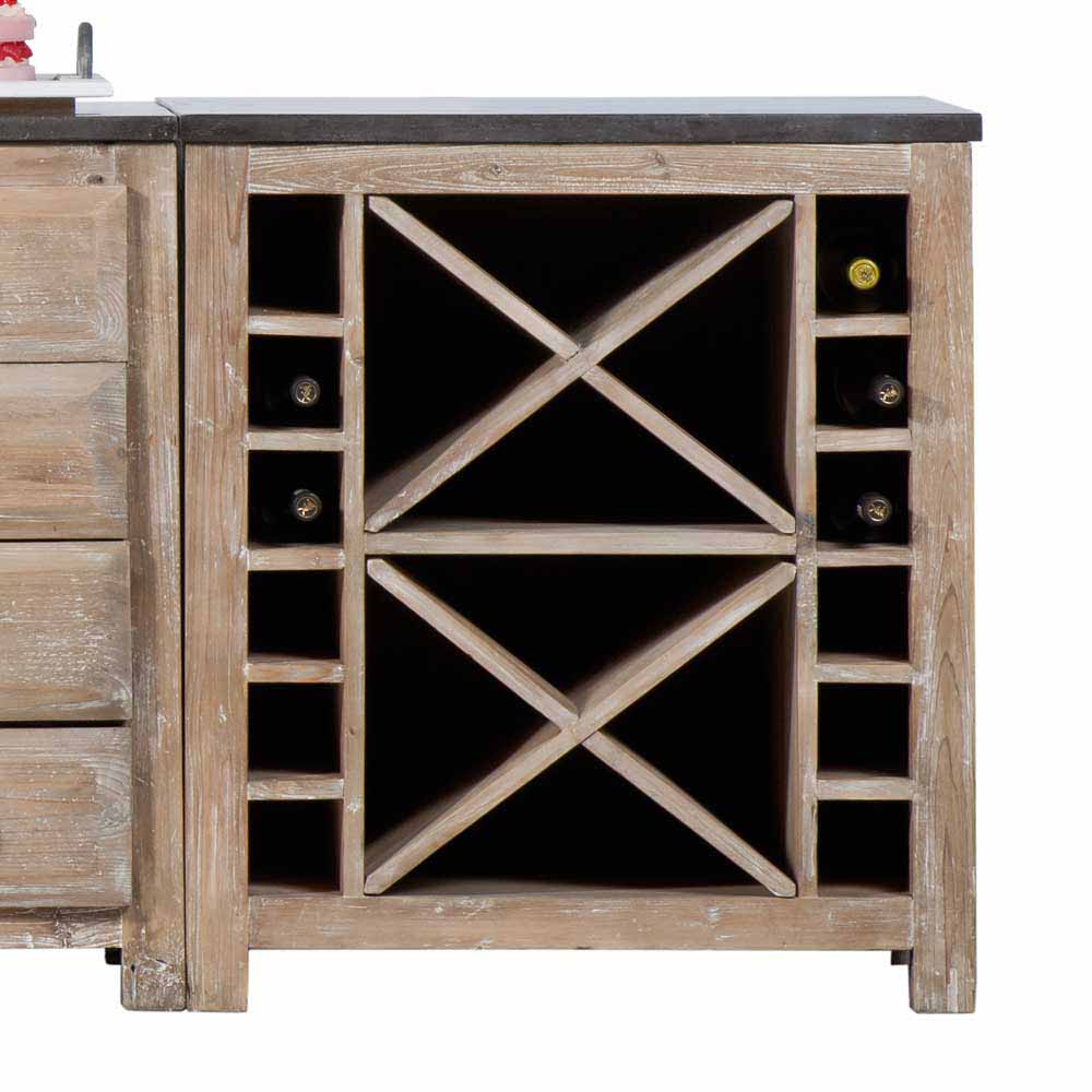 Rustikales Weinregal aus hellem Recyclingholz mit X-Fächern und Flaschenhalterung – Ashvills