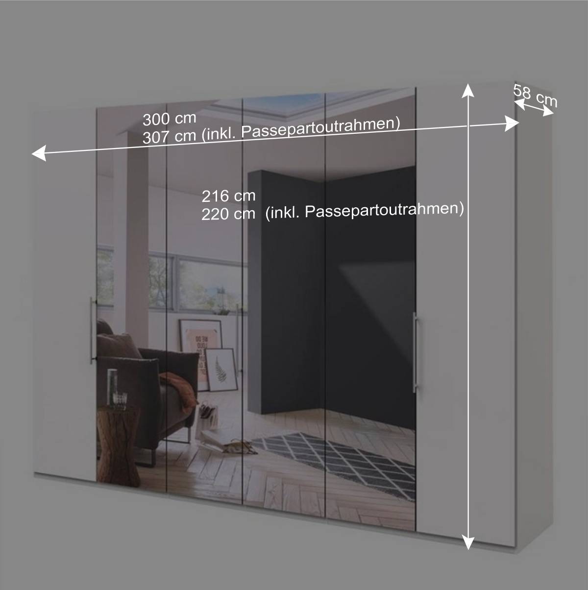 3-türiger Schlafzimmerschrank mit Spiegeln - Donpiave