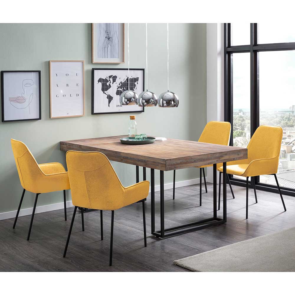Set Tisch cm100xcm60+4 Stühle aus Holz Natürliche 