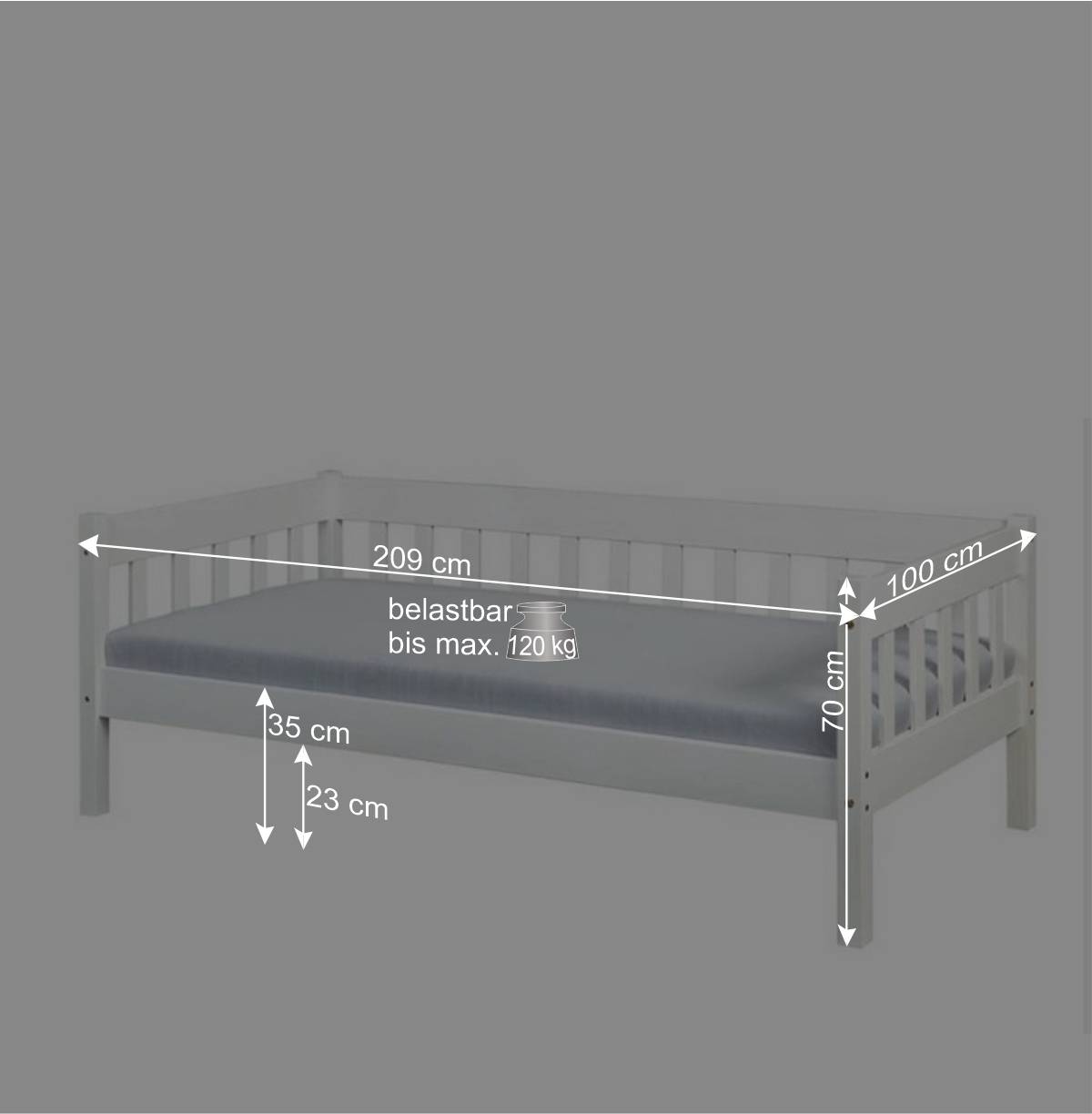 100x70x209 Skandi Holzbett in Weiß - Beato