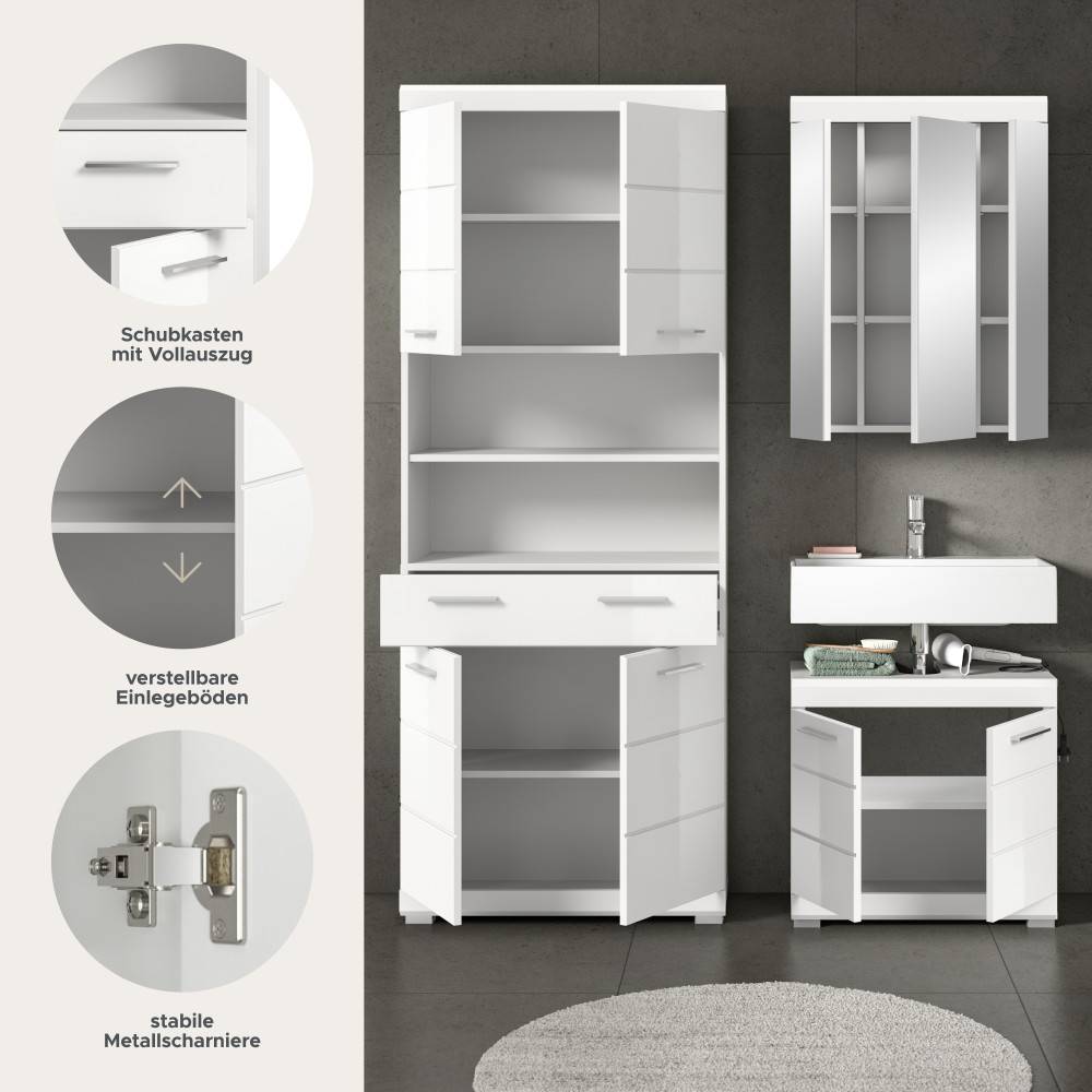 Badezimmermöbelset mit Vollauszug Schubkästen, verstellbaren Böden und Metallscharnieren – Henriette