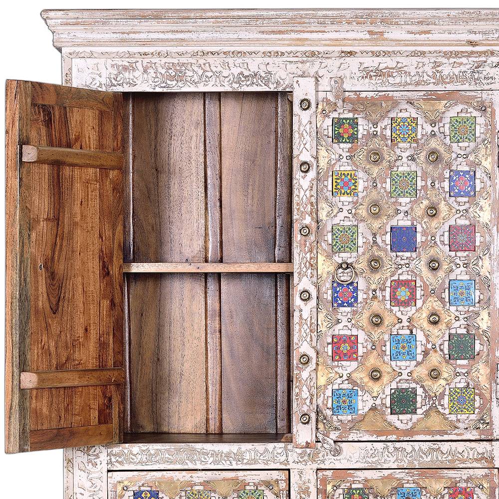 Shabby Chic Wohnzimmerschrank in Antikweiß - Mirell