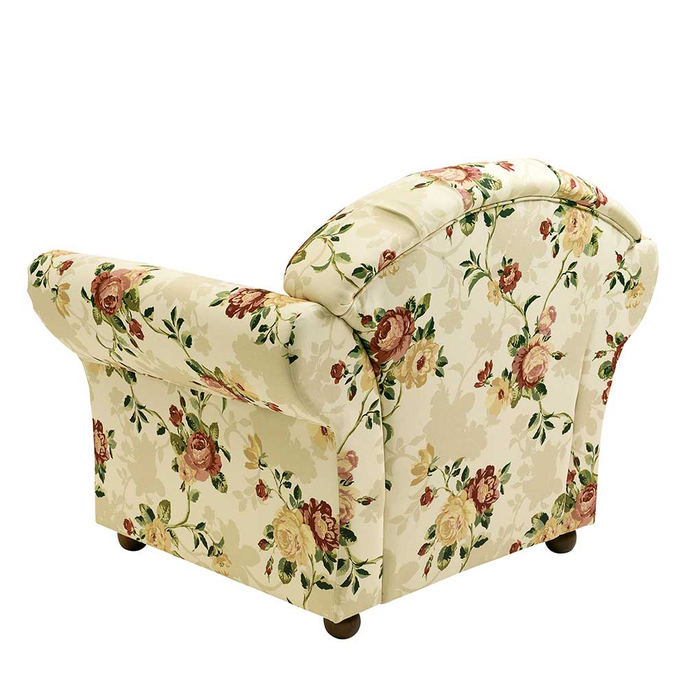 Landhaus Sessel mit Rosen Muster Stoffbezug - Bracas