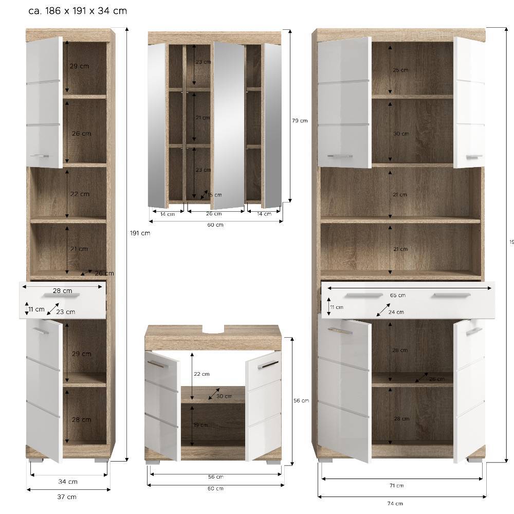 Badezimmer Komplett-Möbelset modern - Calbanyara (vierteilig)