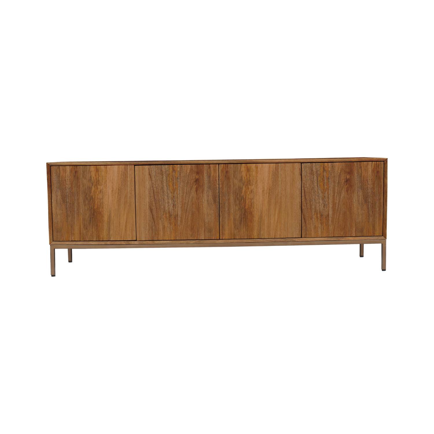 Natur TV Sideboard aus Holz mit vier Türen und Metallgestell – Kojas
