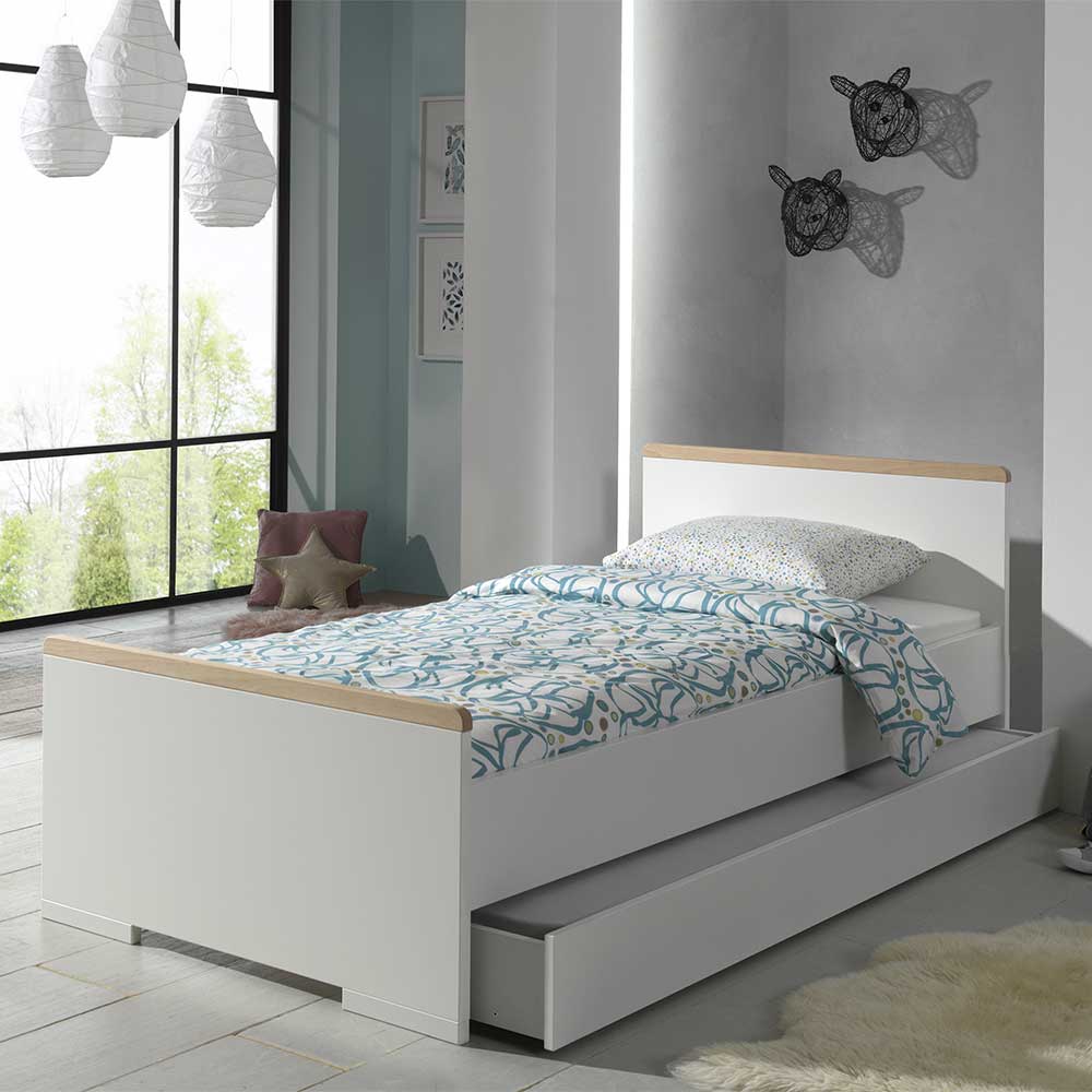 90x200 cm Jugendbett in Weiß mit Buche - Eldrus