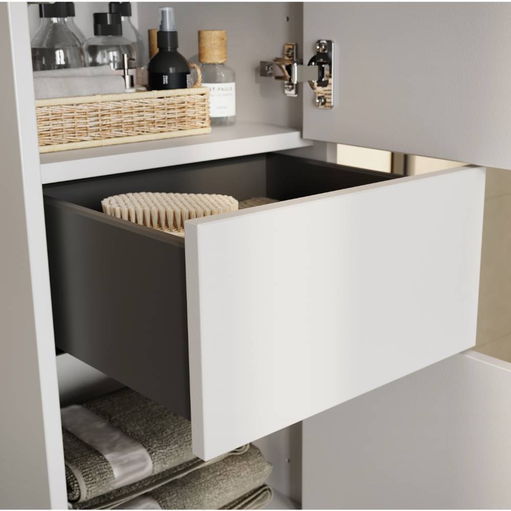 Schlanker Bad-Midischrank in Hellgrau mit Eiche - Gonnaso