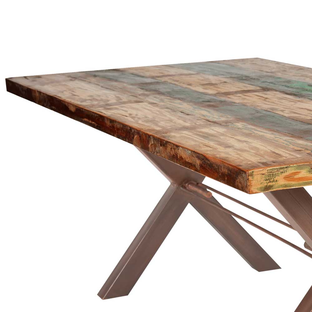 Altholz Tisch mit braunem Eisengestell X-Design - Tobblino