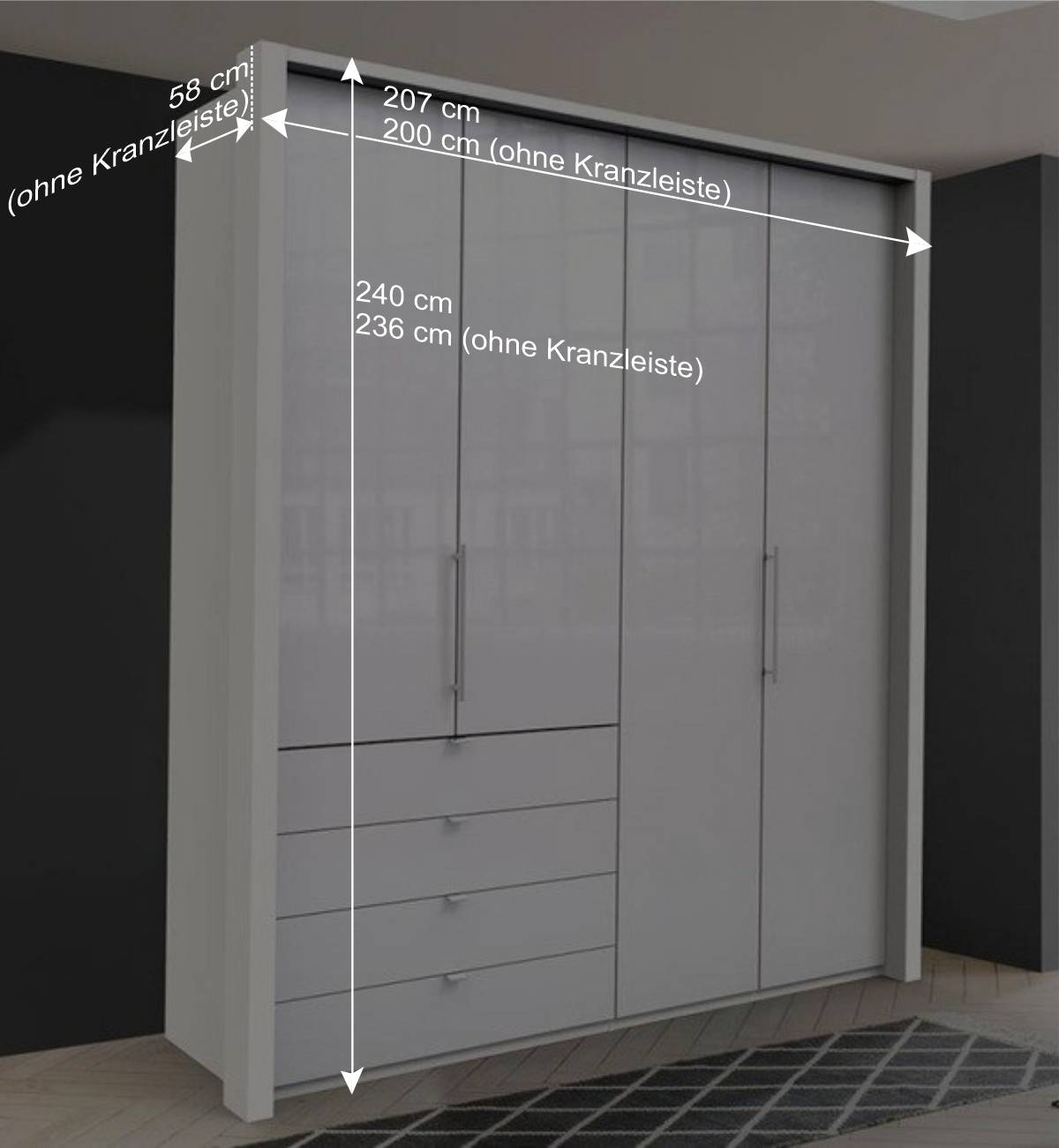Schlafraum Kleiderschrank in Weiß Glas Front - Dolienca