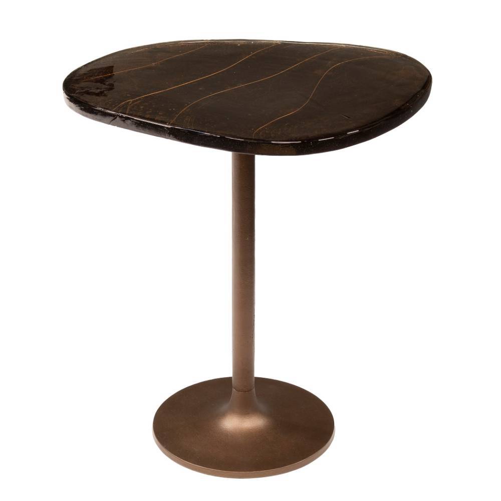 Eleganter Design-Beistelltisch mit dunkler Gussglasplatte und schlankem Metallgestell für Lounge – Ladino