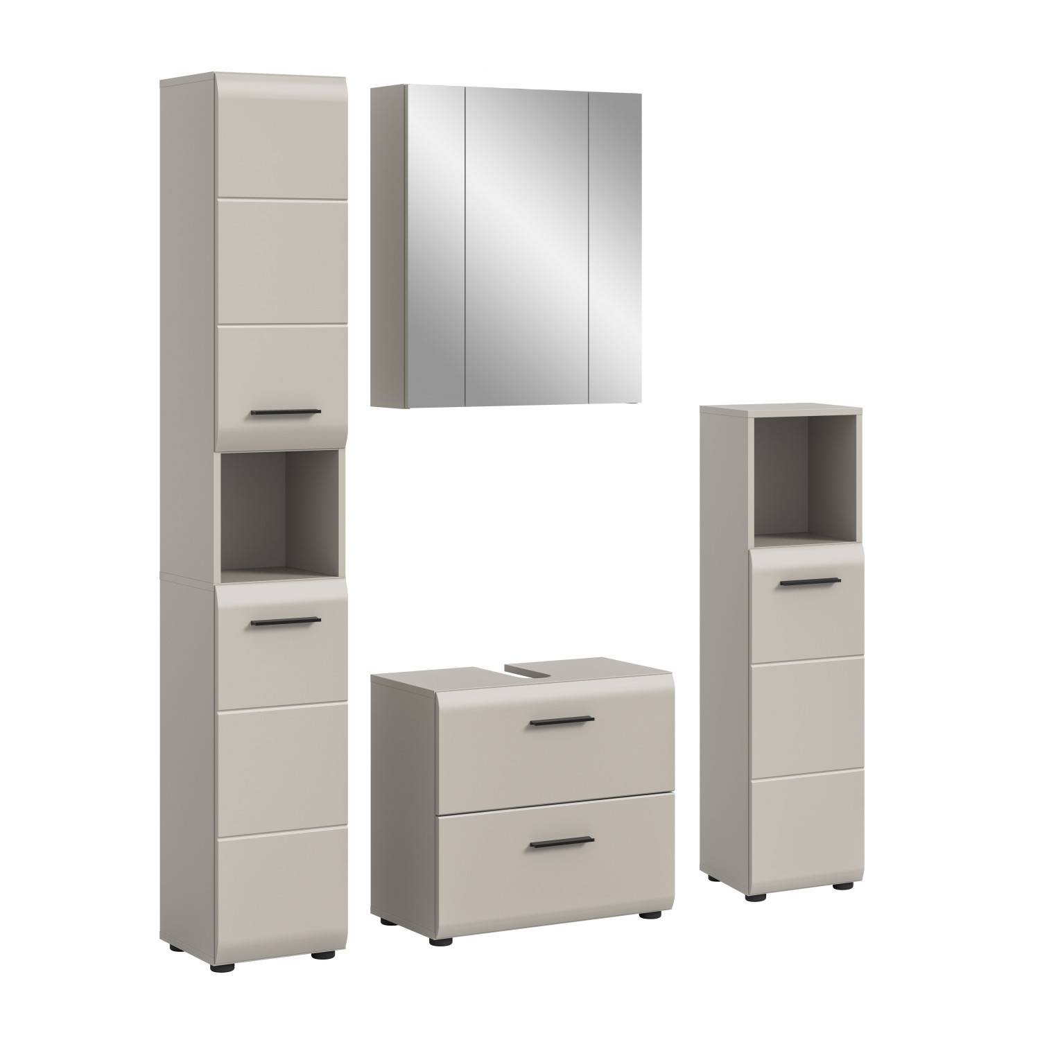 Elegantes Badmöbel Set Donostia I in Beige mit geschlossenen Fronten und Spiegelschrank – Donostia