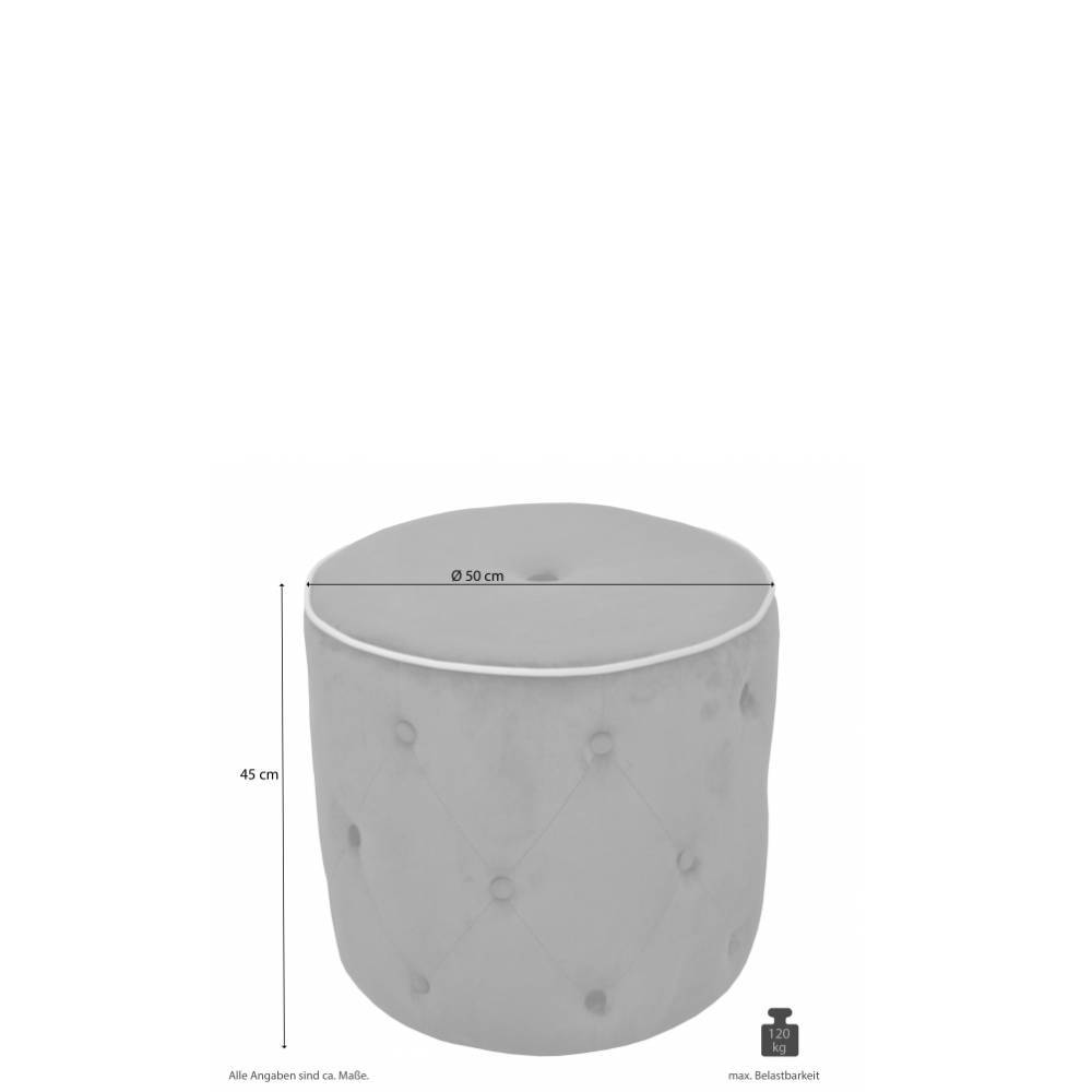 Samthocker Pouf in Blau mit Knopfheftungen - Minervio