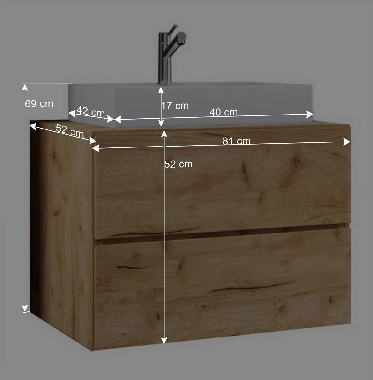 Holzoptik Badezimmermöbel hängend - Toulon (dreiteilig)