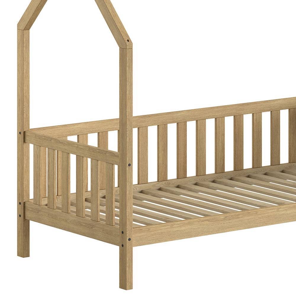 Eichenholz Kinderbett Hausbett Natur mit Lattenrost und stabilen Seiten – Ektuala