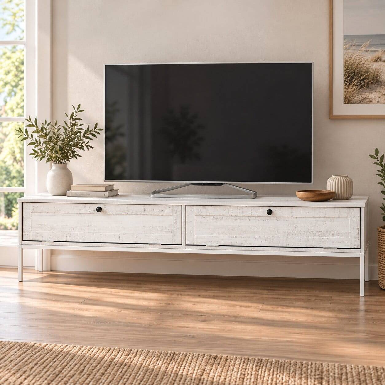 TV Tisch Filicudia in Creme Weiß aus Stein