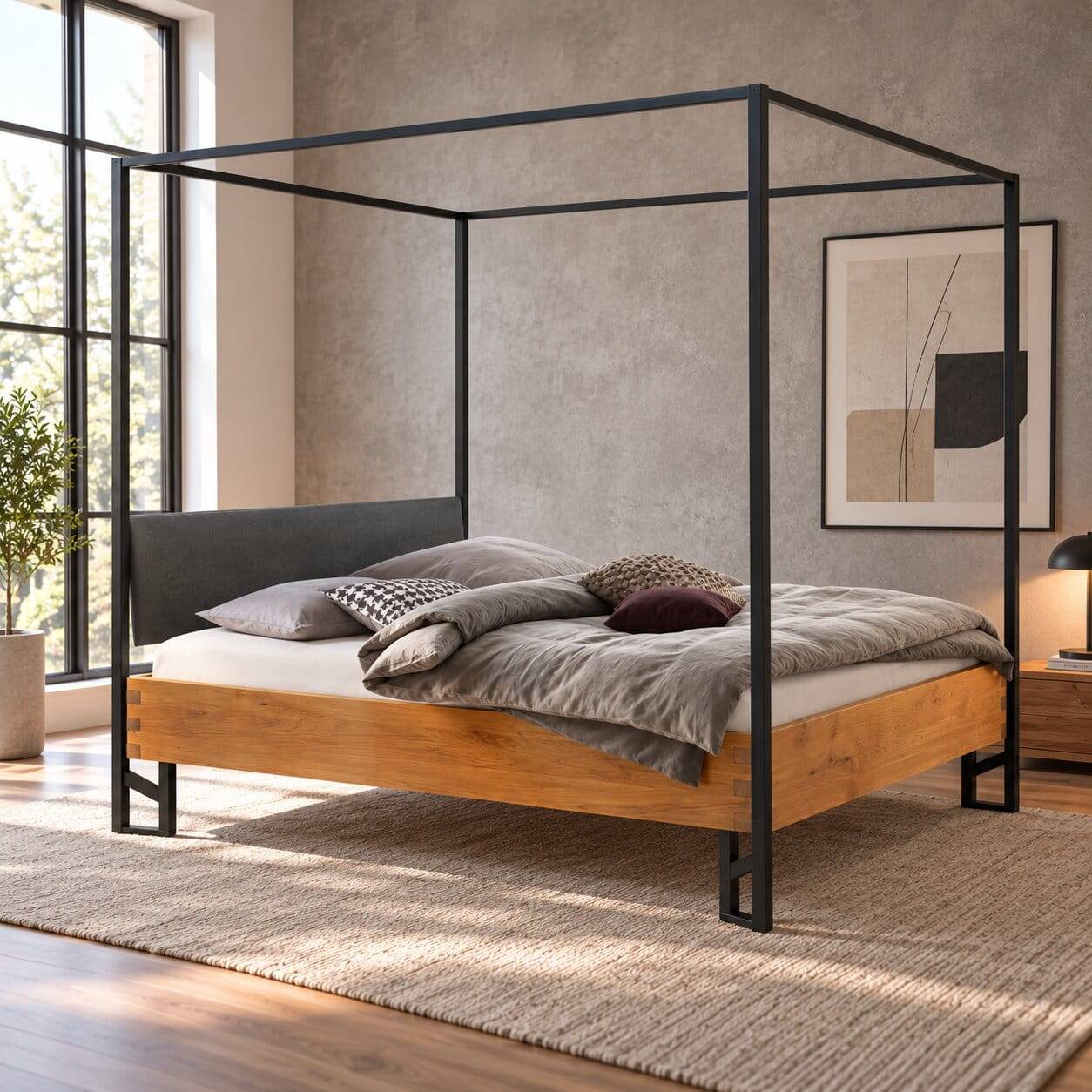 Modernes Himmelbett aus Wildbuche mit Metallgestell - Flyma
