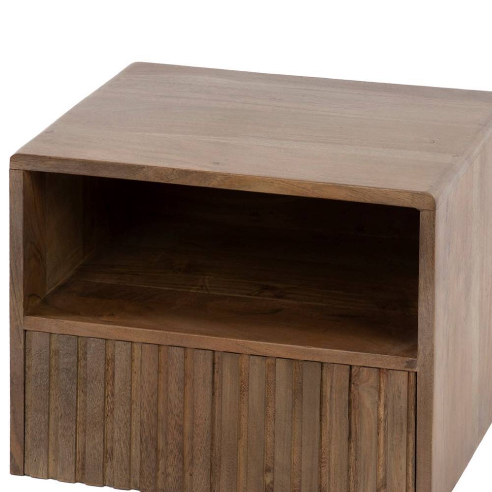 Wandmontierte Nachtkonsole Akazie Braun mit geschlossener Schublade und Regal – Emila