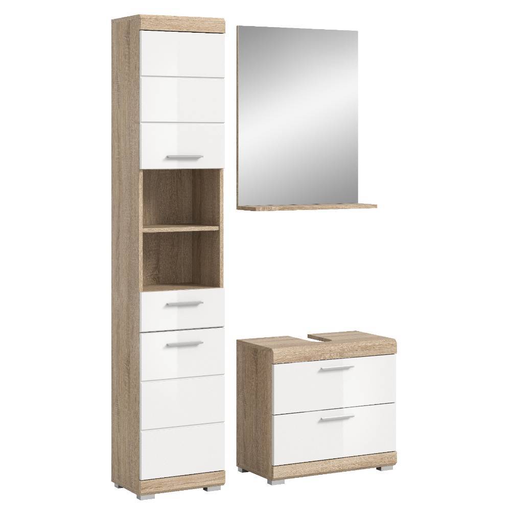 Badschränke und Spiegel Set modern - Calbanyara (dreiteilig)