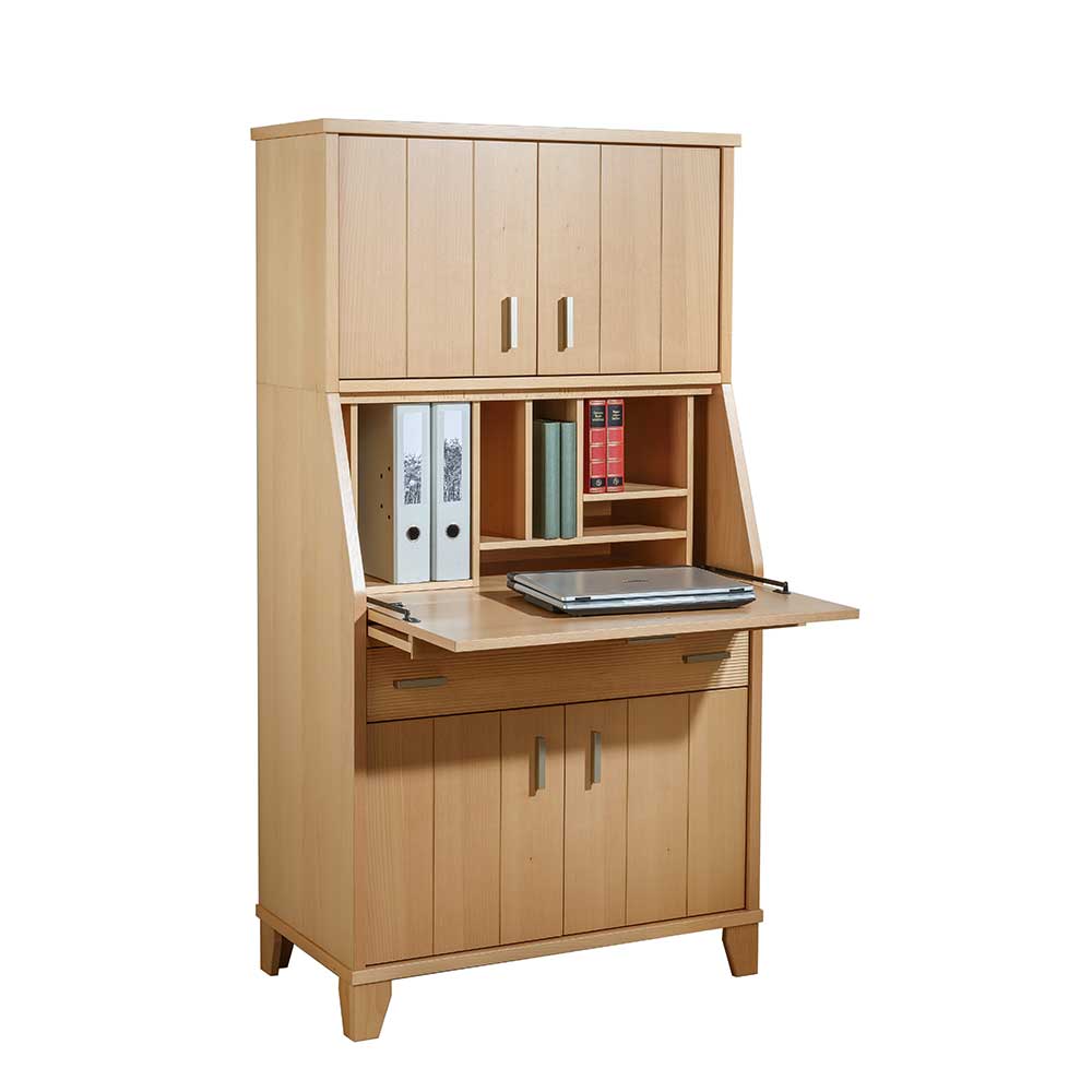 Schrank aus Buche Natur mit offener Schreibklappe als funktionaler Arbeitsplatz   Lidoral
