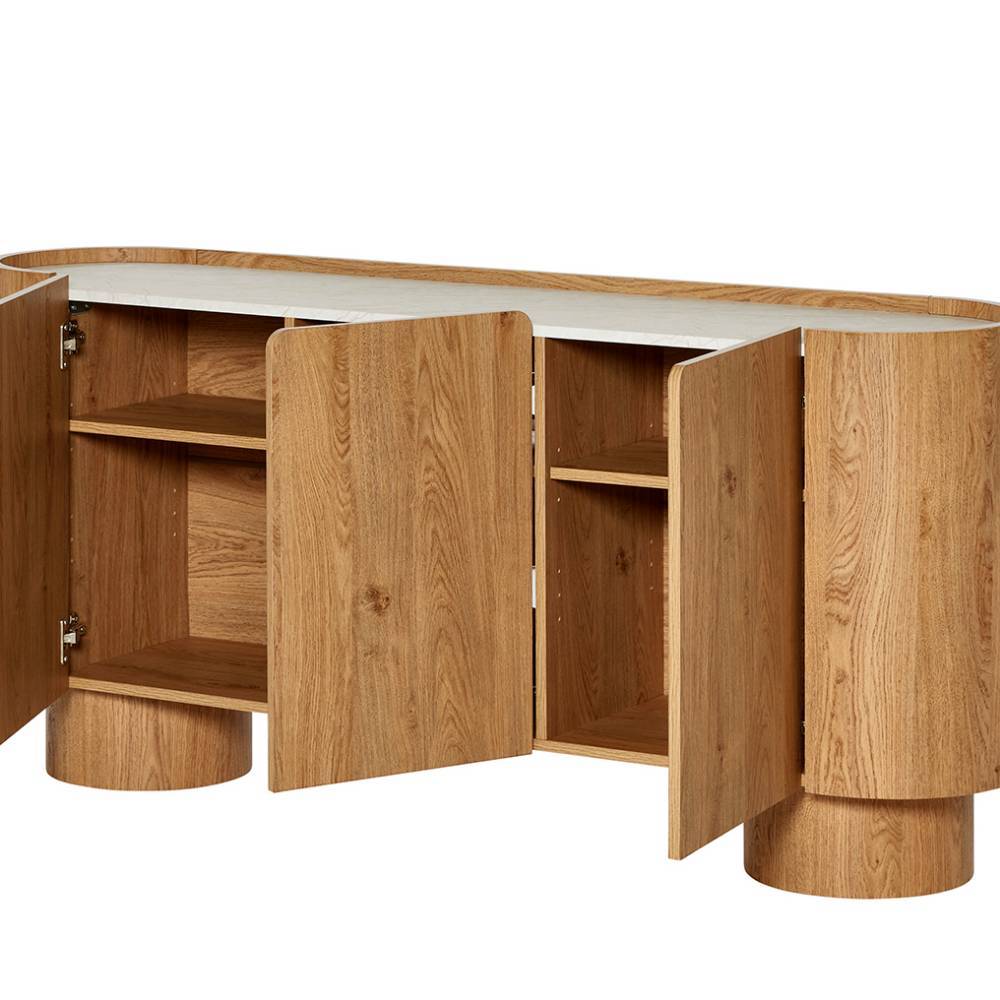 Ovales Sideboard in Eiche Optik & Weiß - Ascalwa