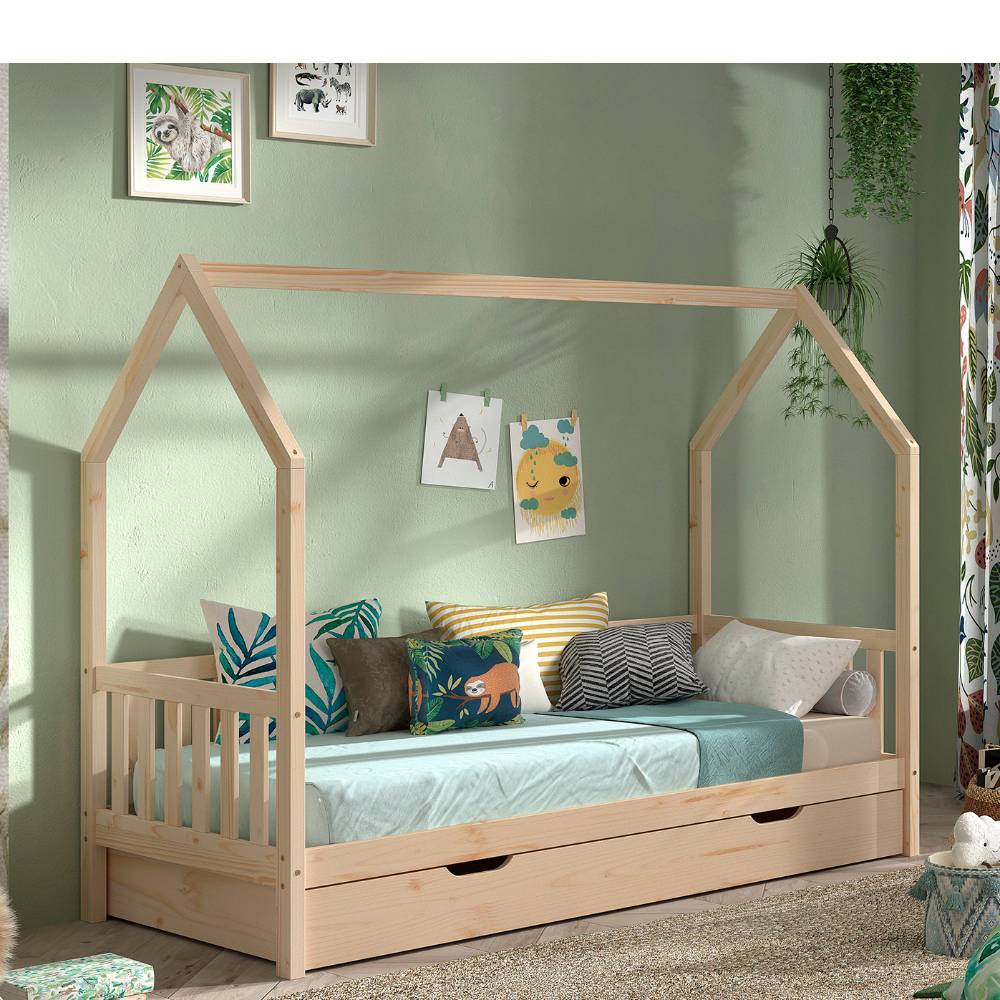 Kiefernholz Hausbett mit 90x200cm Liegefläche - Macress