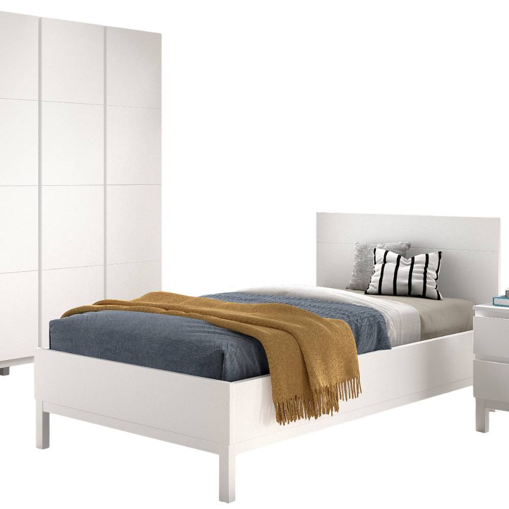 Weißes Jugend Bett-und-Schrank-Set vierteilig mit Einzelbett und Kleiderschrank – Crocinol