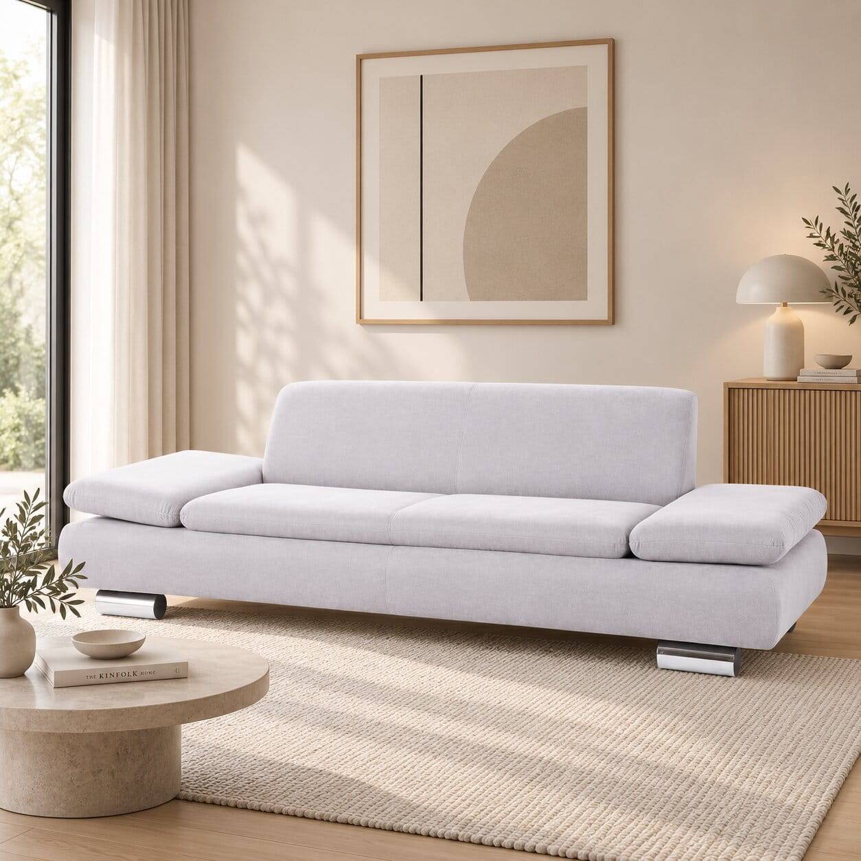 Zweisitzer Sofa in Cremeweiß mit Chrom - Syrec