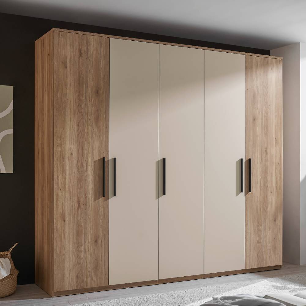 5-türiger Kleiderschrank in Wildeiche Holzoptik - Castagno