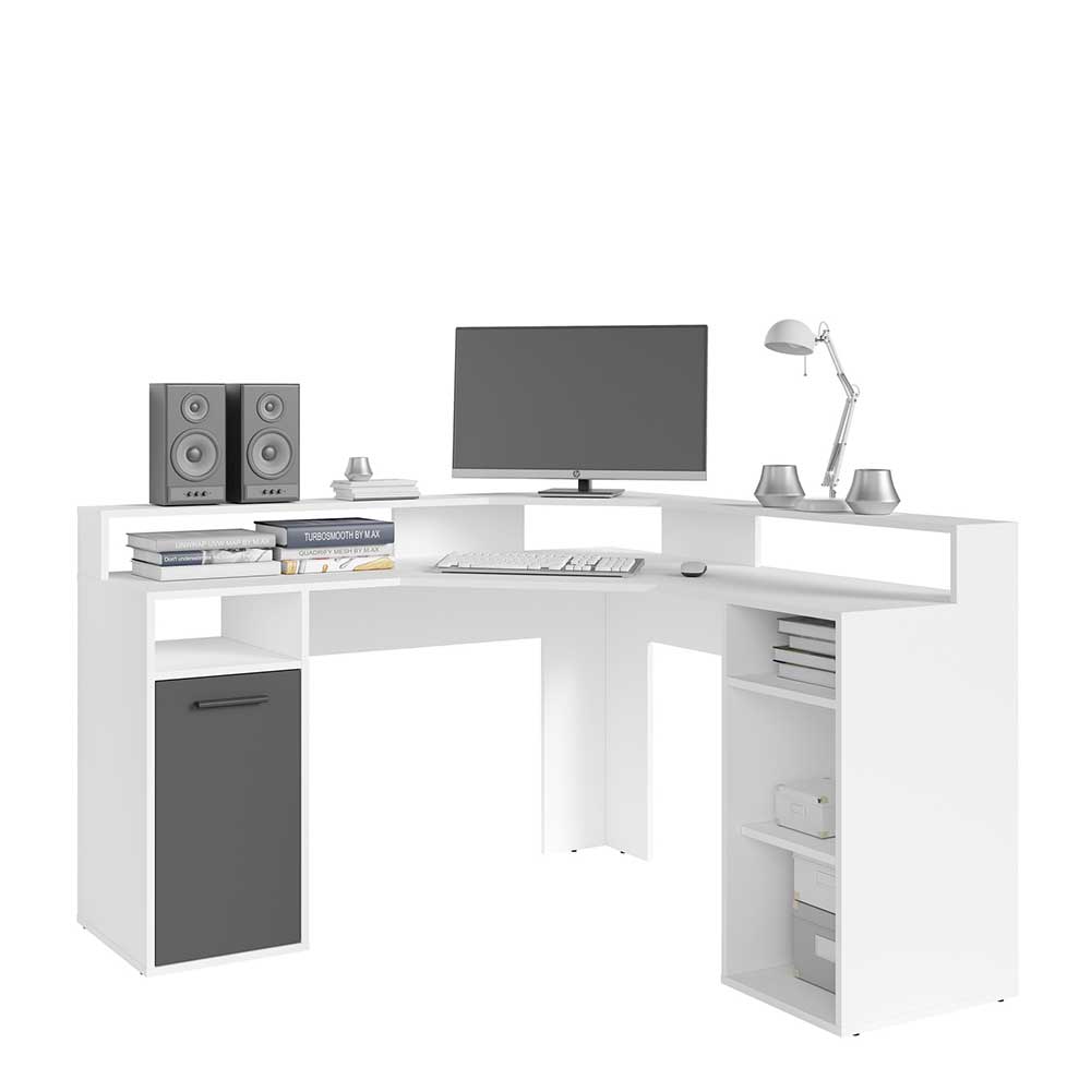 Eck-Computertisch in Weiß mit Anthrazit - Leoyaro